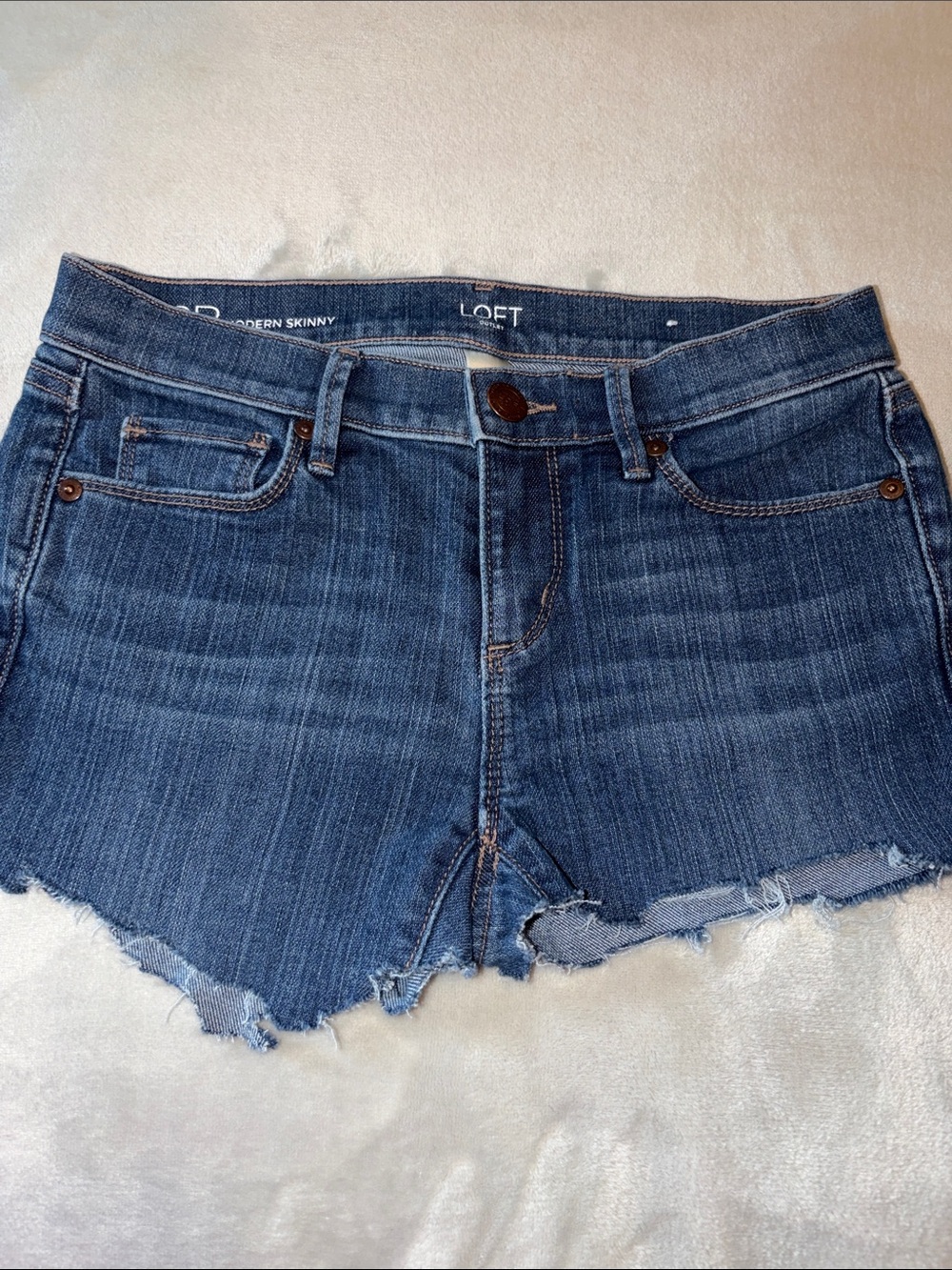 LOFT Dark Blue Frayed Hem Denim Cutoff Shorts